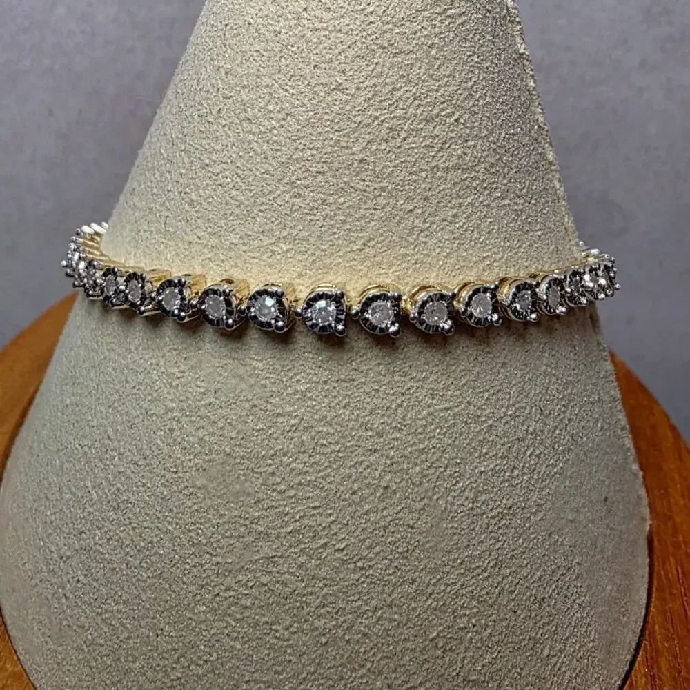 1.0ctw Natural Diamond Tennis Bracelet Gold Over 925 Silver 3.3mm 7.5